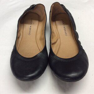 Lucky Brand Black Leather Echo 2 Ballet Flats Slip On Shoes Corset Women Sz 9M